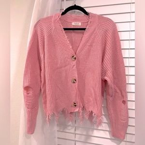 JOLIE & JOY frayed pink “barbie” sweater